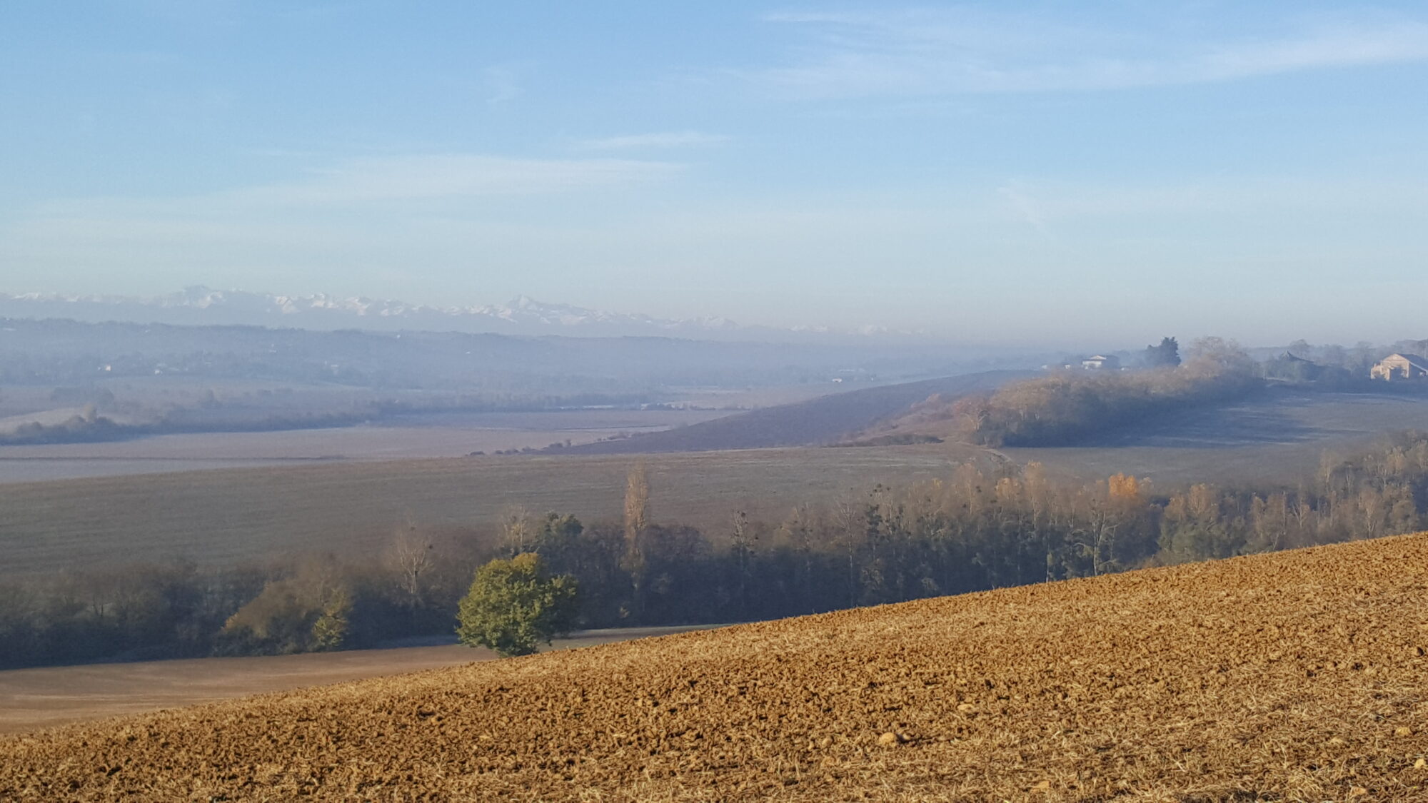 Vue sur les Pyrénées depuis les collines du Cœur de Garonne
