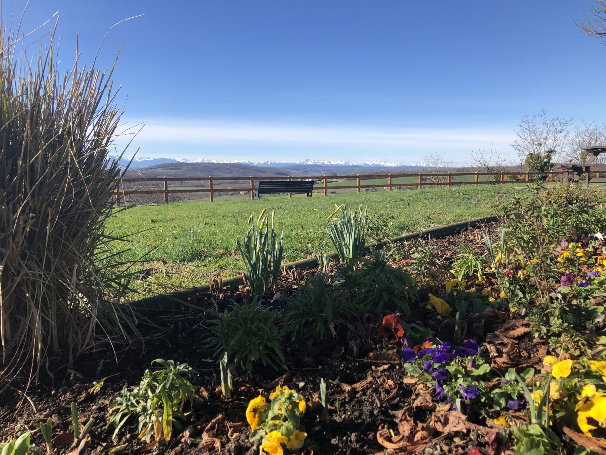 Vue sur les Pyrénées depuis un jardin, Office de Tourisme Cœur de Garonne
