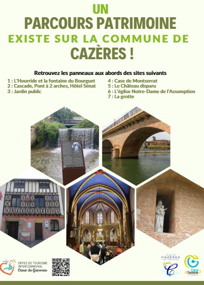 Affiche du parcours patrimoine de Cazères, Office de Tourisme Cœur de Garonne