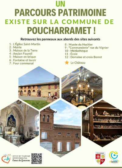 Affiche du parcours patrimoine de Poucharramet, Office de Tourisme Cœur de