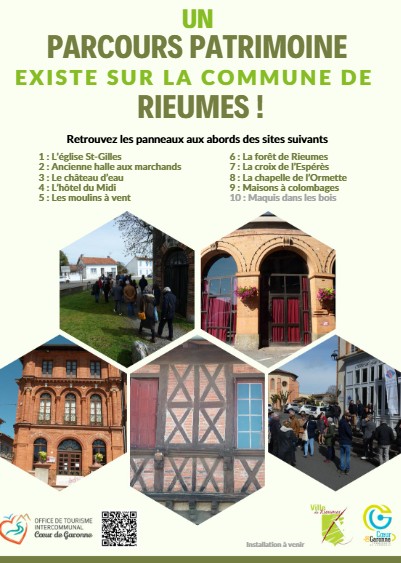 Affiche parcours patrimoine à Rieumes, Office de Tourisme Cœur de Garonne