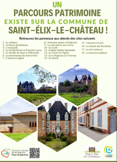 Affiche parcours patrimoine à Saint-Élix-le-Château, Office de Tourisme Cœur de