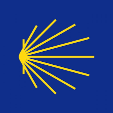 Coquille Saint-Jacques stylisée jaune sur fond bleu