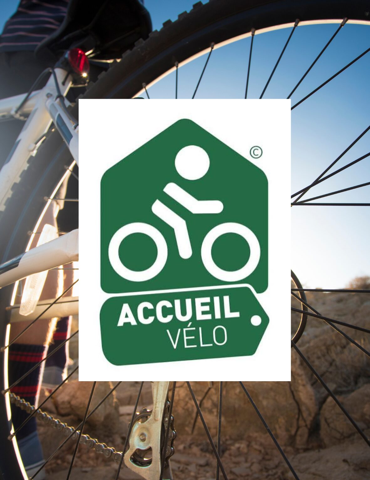 Label Accueil Vélo avec pictogramme de cycliste sur vélo