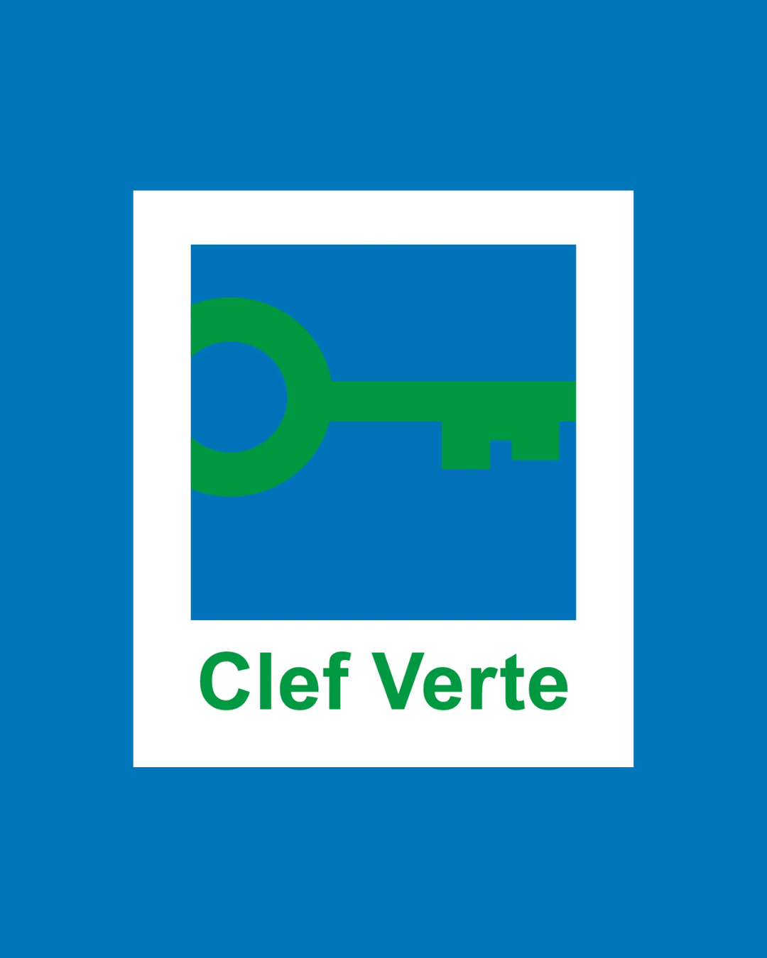 Logo Clef Verte avec clé verte sur fond bleu