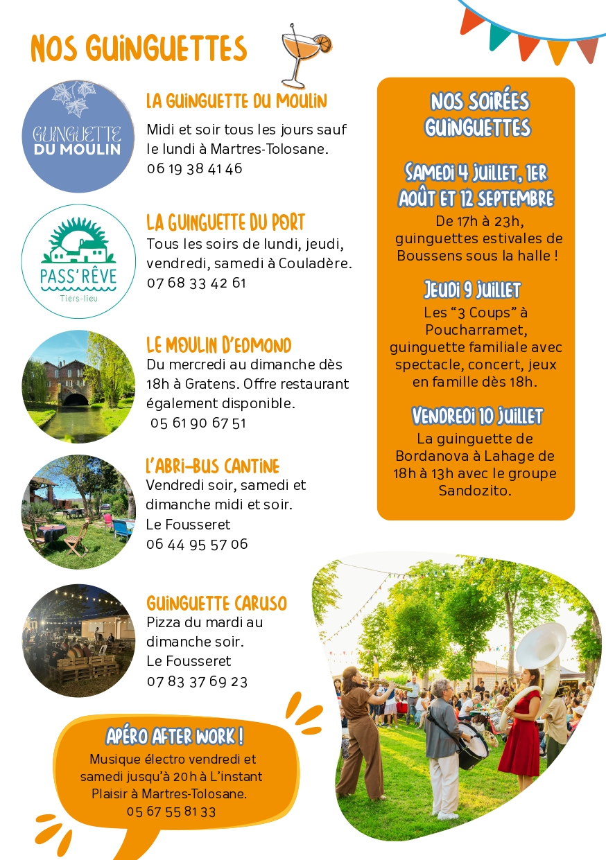 Affiche des guinguettes et soirées de l’Office de Tourisme Cœur de Garonne