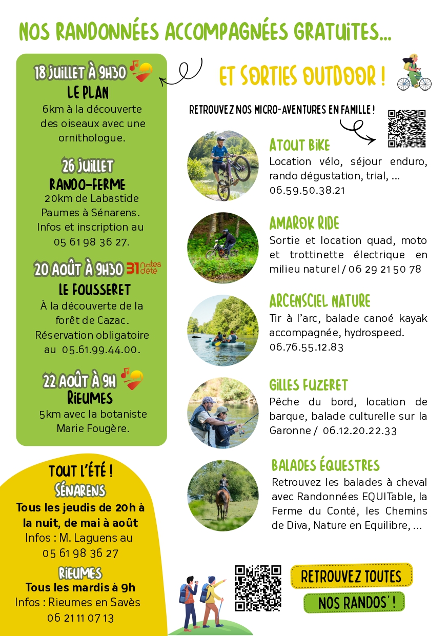 Affiche randonnées accompagnées et sorties outdoor Cœur de Garonne
