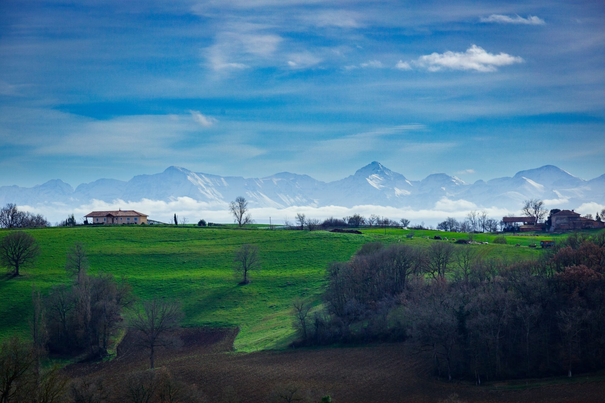 Collines verdoyantes et vue sur les Pyrénées, Cœur de Garonne