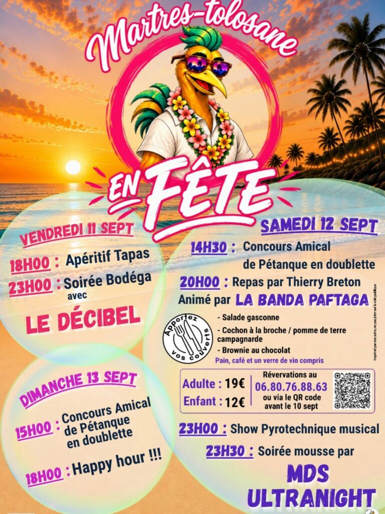 Affiche Martres-Tolosane en fête avec programme du 11 au 13 septembre