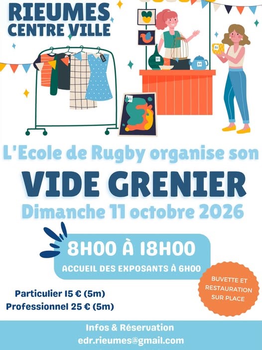 Affiche vide-grenier à Rieumes centre-ville le 11 octobre 2026, 8h-18h