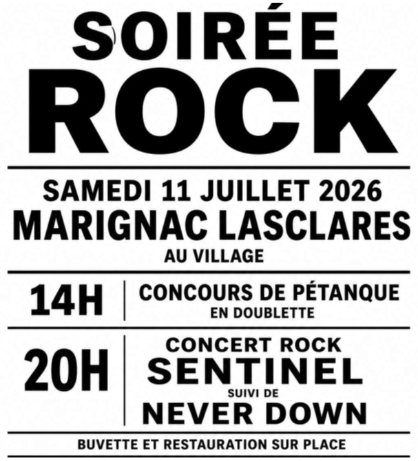 Affiche soirée rock à Marignac-Lasclares le 11 juillet 2026