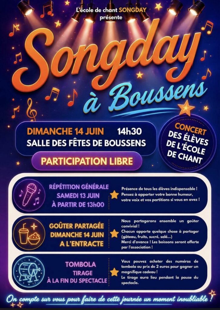 Affiche concert Songday à Boussens, dimanche 14 juin à 14h30