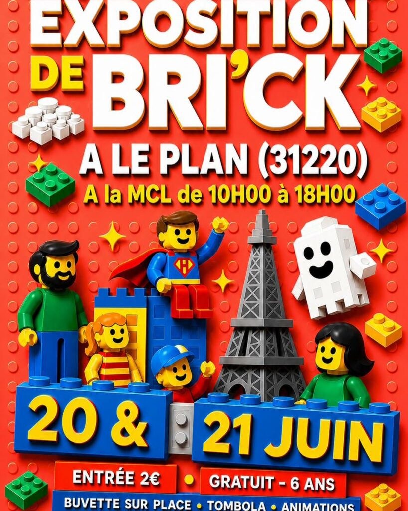 Affiche exposition de briques à Le Plan les 20 et 21 juin