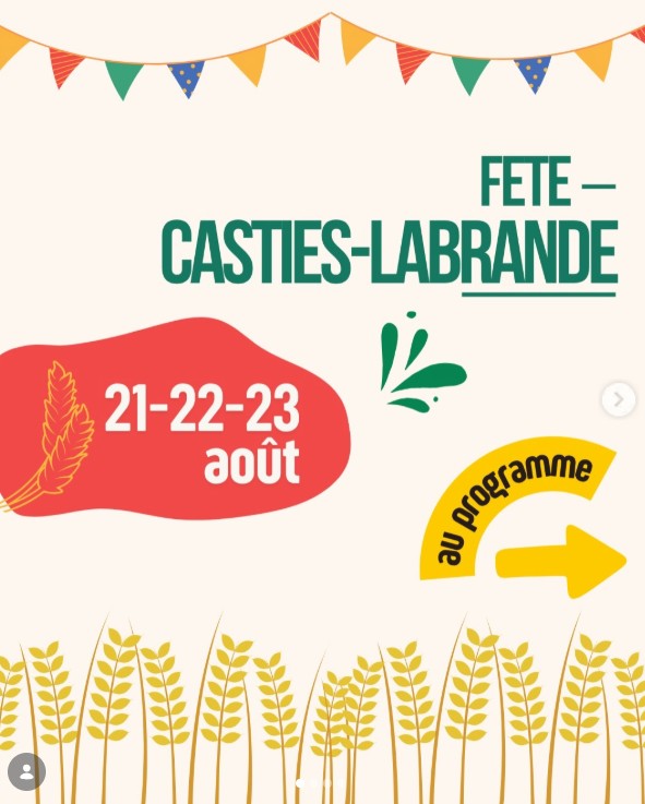 Affiche fête de Casties-Labrande du 21 au 23 août, programme indiqué