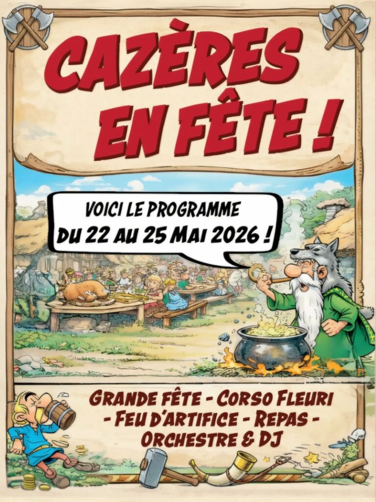 Affiche Cazères en fête du 22 au 25 mai 2026, programme des festivités