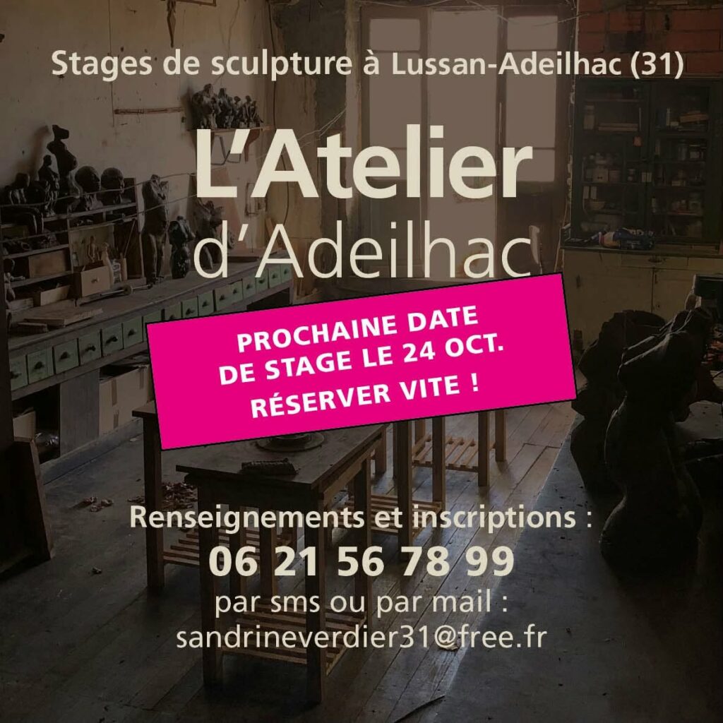 Affiche stages de sculpture à Lussan-Adeilhac, Atelier d’Adeilhac