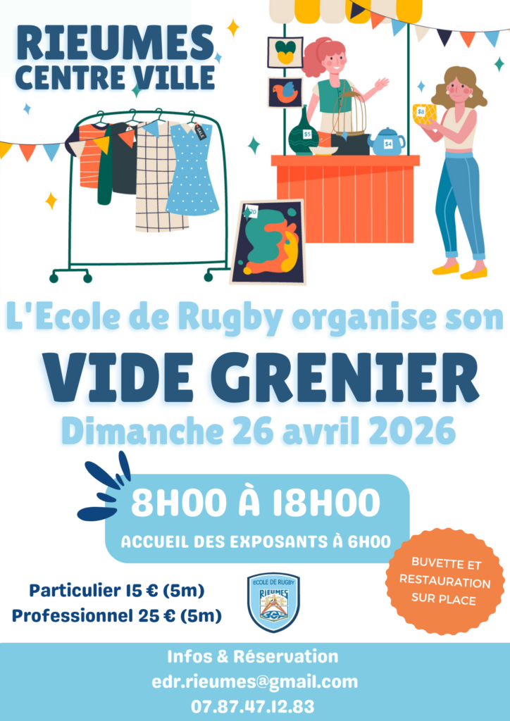 Affiche vide-grenier à Rieumes centre-ville le 26 avril 2026, 8h-18h