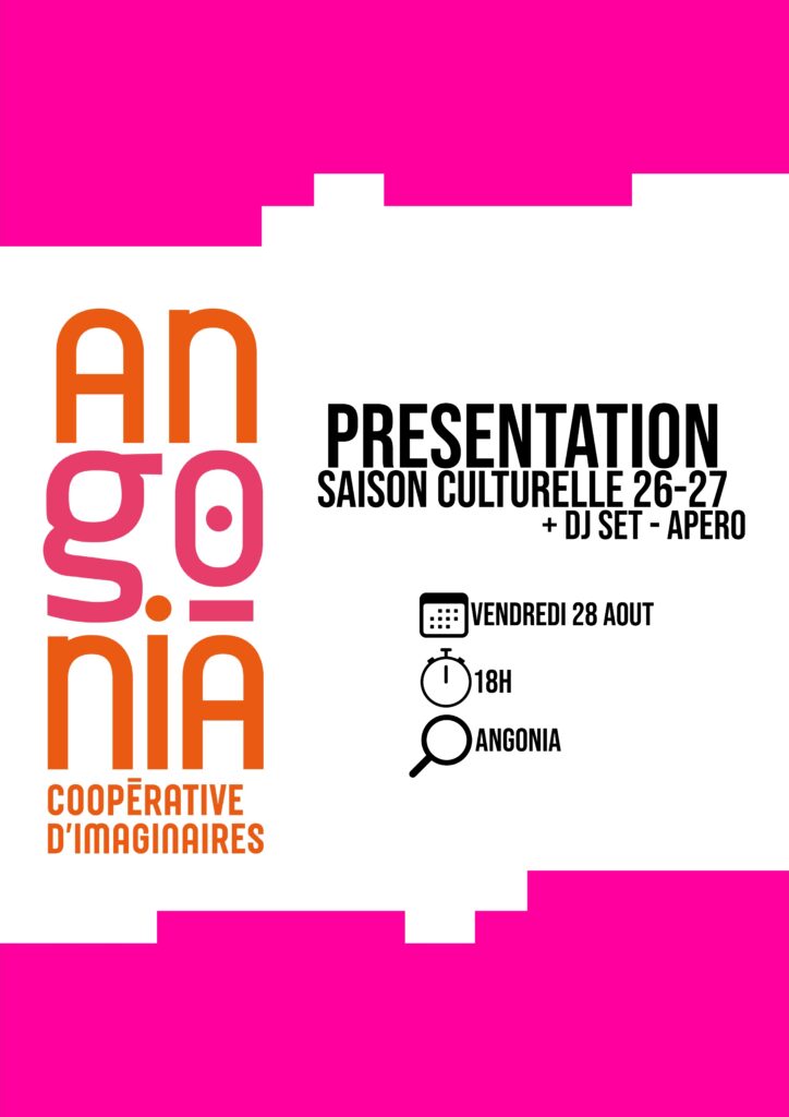 Affiche Angonia présentation saison culturelle 26-27, vendredi 28 août à 18h