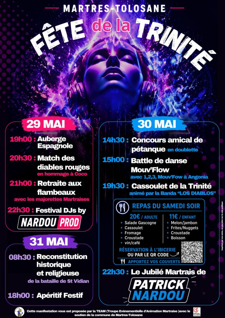 Affiche Fête de la Trinité à Martres-Tolosane, programme du 29 au 31 mai