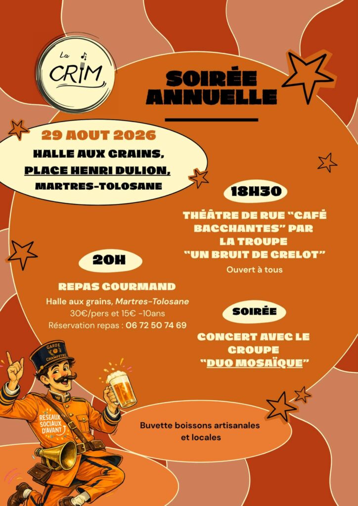 Affiche soirée annuelle La Crim, 29 août 2026 à Martres-Tolosane