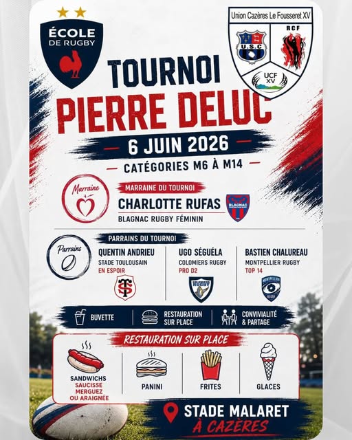 Affiche du Tournoi Pierre Deluc, école de rugby, 6 juin 2026 à Cazères