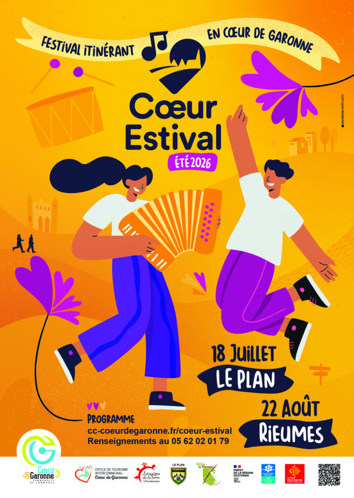Affiche Cœur Estival 2026, festival itinérant en Cœur de Garonne