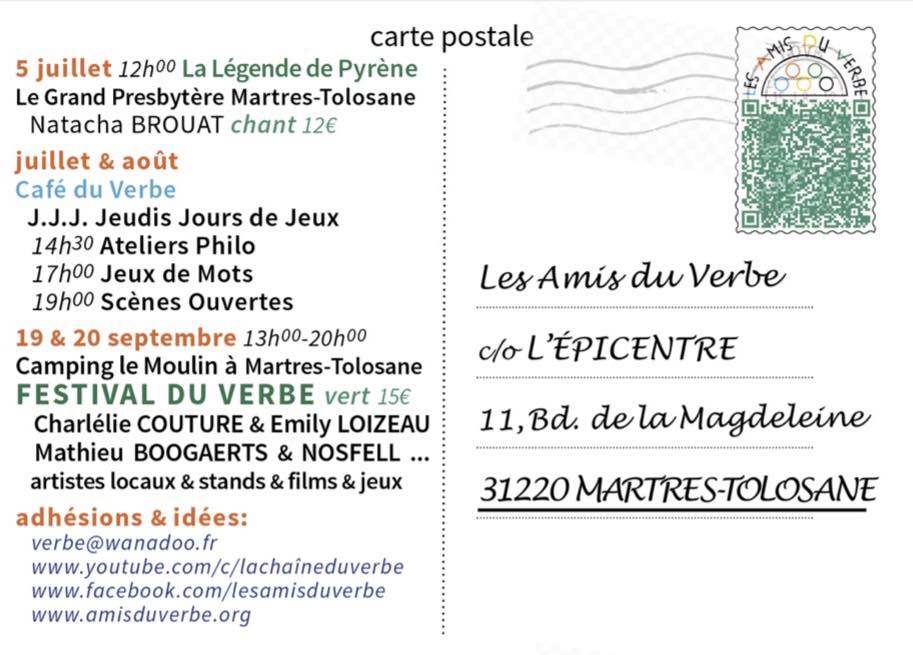 Carte postale Les Amis du Verbe, programme culturel à Martres-Tolosane