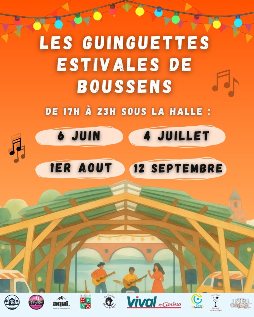 Affiche des guinguettes estivales de Boussens, dates du 6 juin au 12 septembre